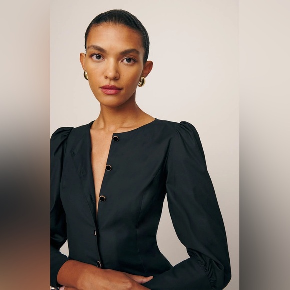 new Reformation halia button down black midi dress - Picture 2 of 9